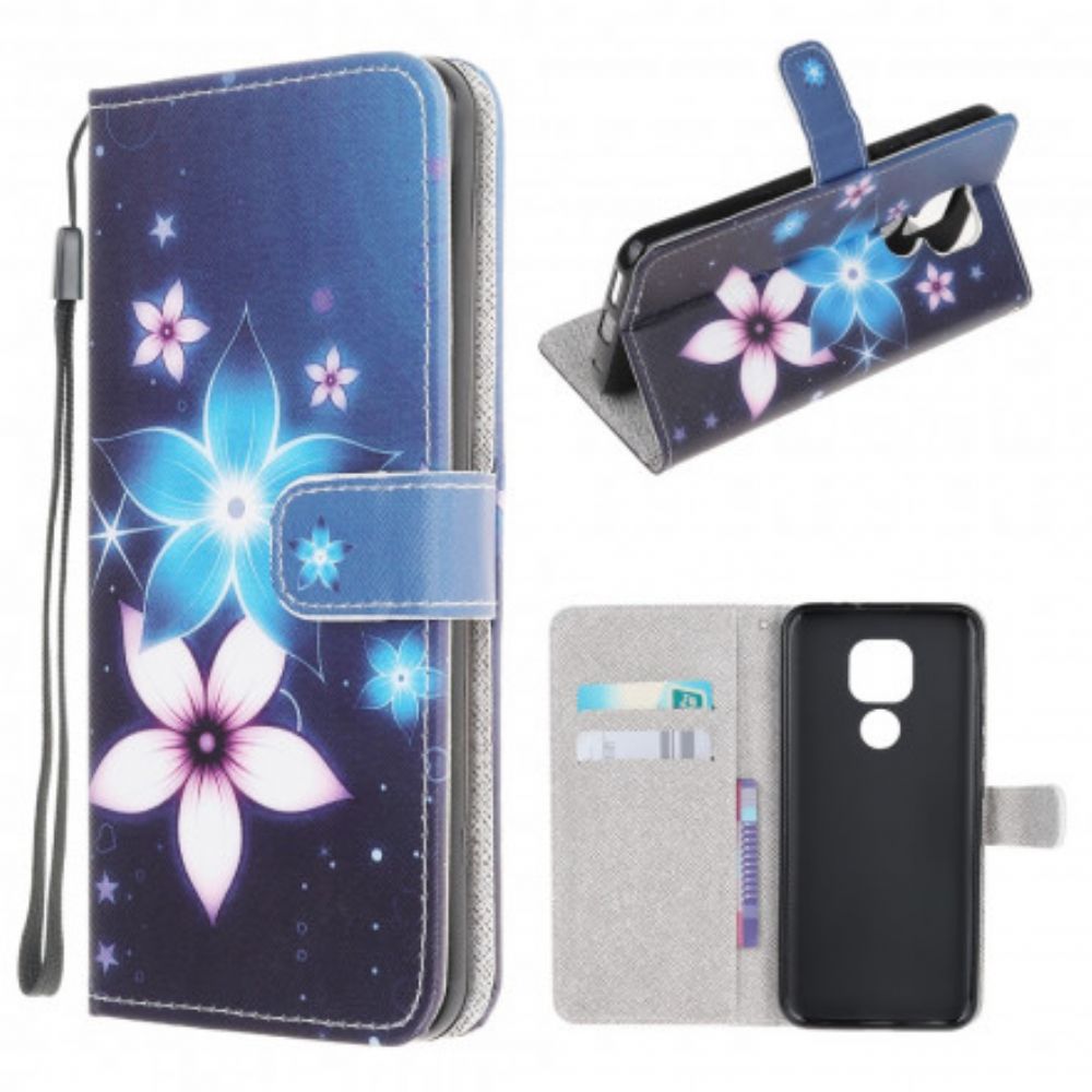 Flip Case Für Moto G9 Play Mit Kordel Mondriemenblumen