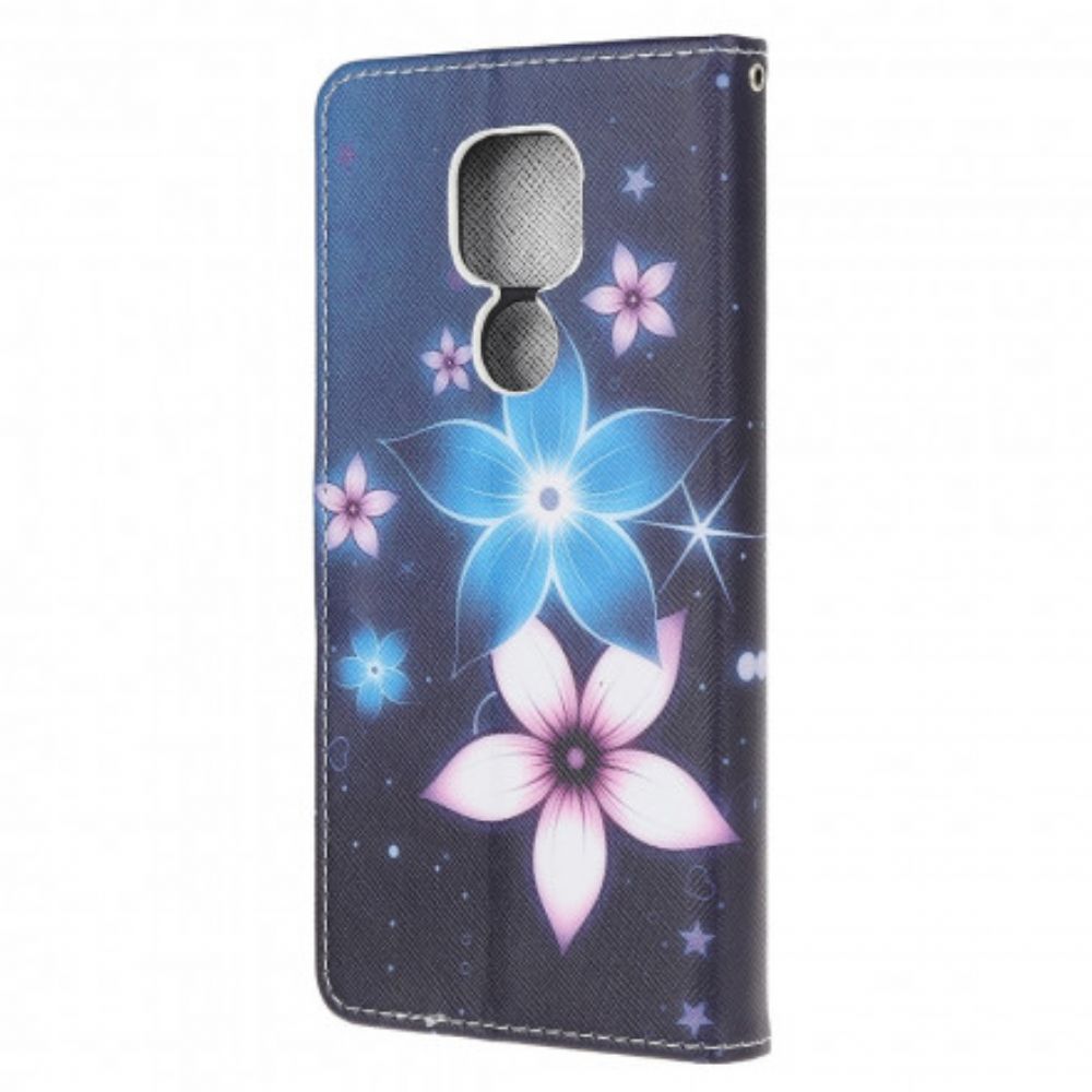 Flip Case Für Moto G9 Play Mit Kordel Mondriemenblumen