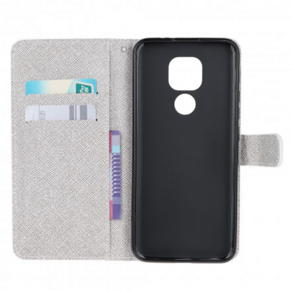 Flip Case Für Moto G9 Play Mit Kordel Mondriemenblumen