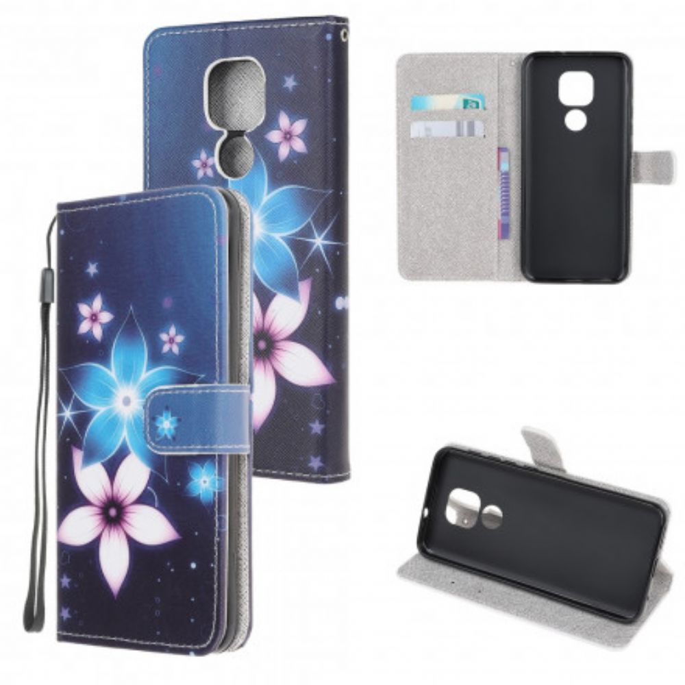 Flip Case Für Moto G9 Play Mit Kordel Mondriemenblumen