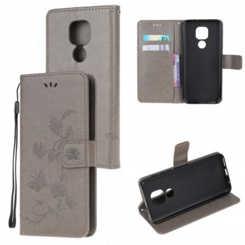 Flip Case Für Moto G9 Play Mit Kordel Tanga Schmetterlinge Und Blumen