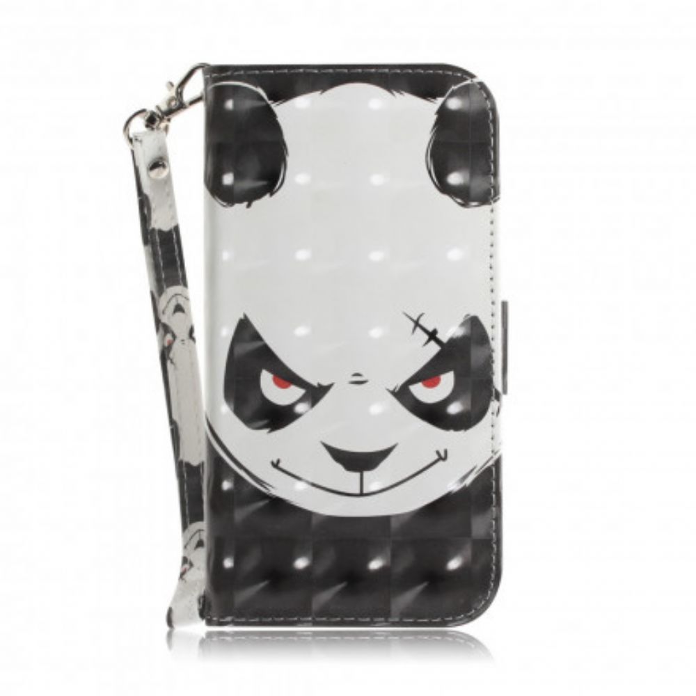 Flip Case Für Moto G9 Play Mit Kordel Wütender Panda Mit Riemen