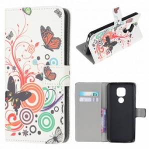 Flip Case Für Moto G9 Play Schmetterlinge Und Blumen