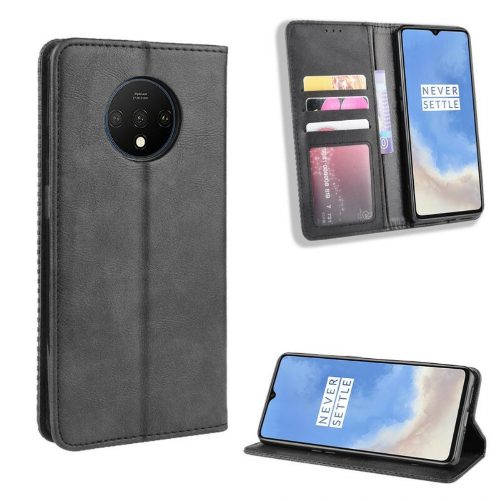 Schutzhülle Für OnePlus 7T Flip Case Stilisierter Vintage-ledereffekt