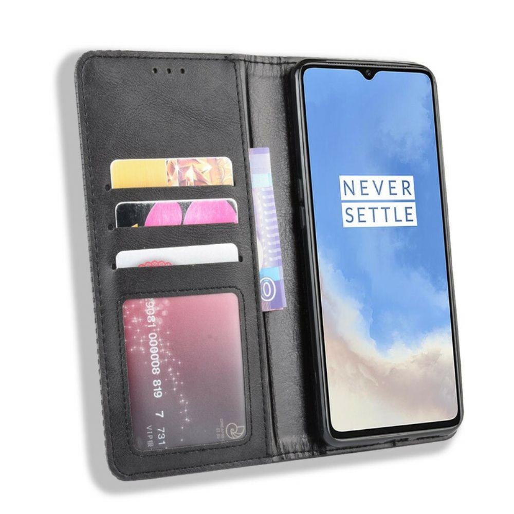 Schutzhülle Für OnePlus 7T Flip Case Stilisierter Vintage-ledereffekt