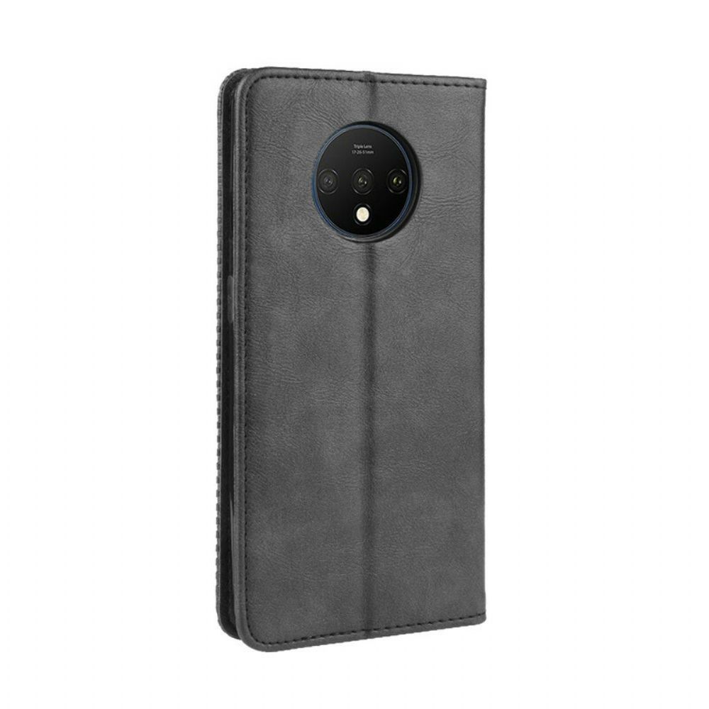 Schutzhülle Für OnePlus 7T Flip Case Stilisierter Vintage-ledereffekt