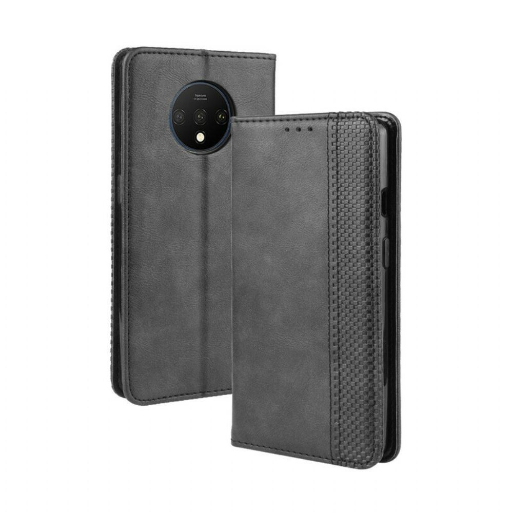 Schutzhülle Für OnePlus 7T Flip Case Stilisierter Vintage-ledereffekt