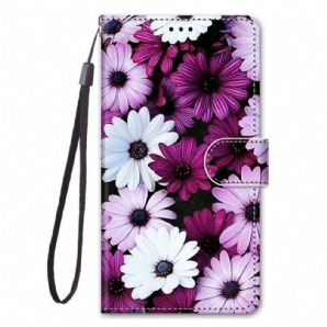 Flip Case Für Xiaomi 13 Blumenmuster Mit Riemen