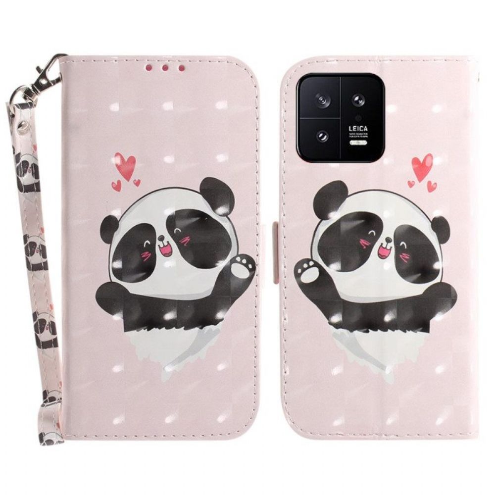 Flip Case Für Xiaomi 13 Mit Kordel Panda Love Mit Schlüsselband