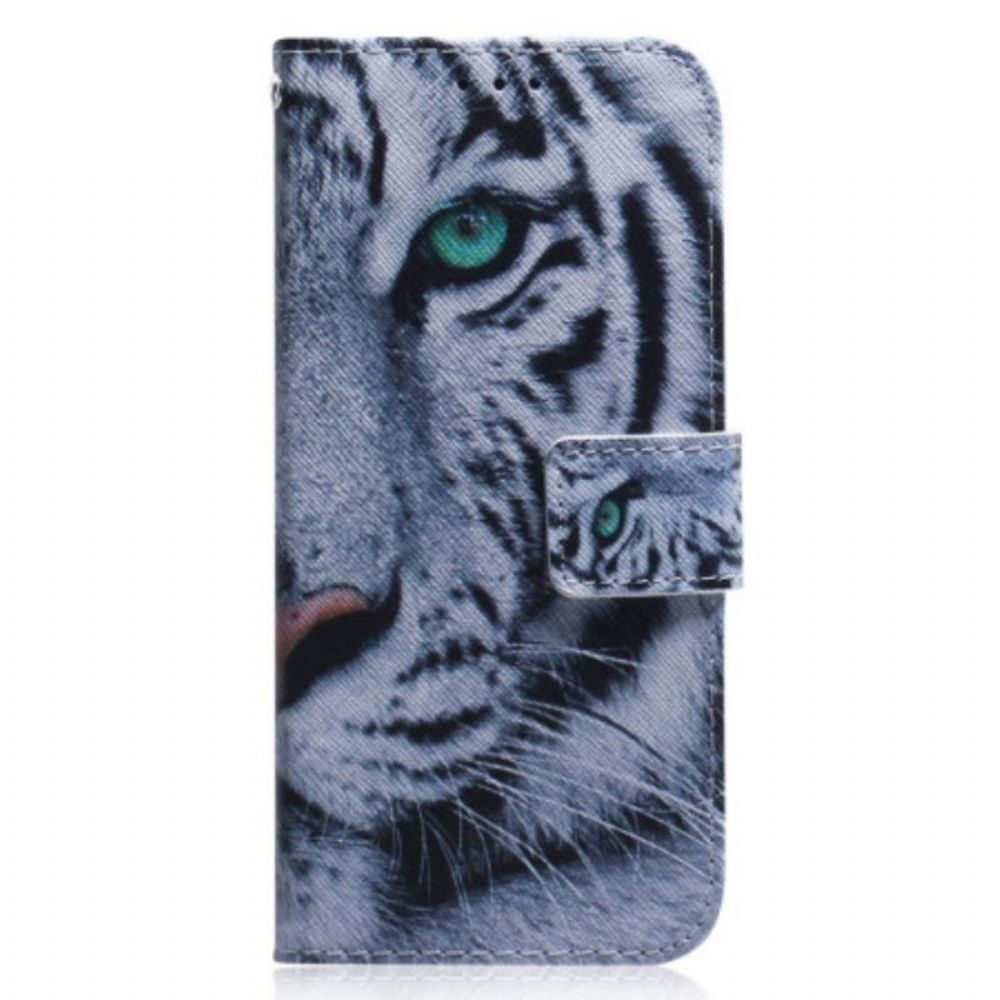 Flip Case Für Xiaomi 13 Mit Kordel Riemchenweißer Tiger