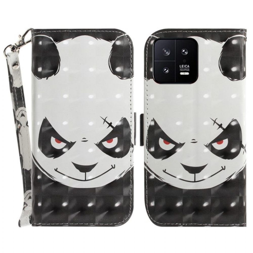 Flip Case Für Xiaomi 13 Mit Kordel Wütender Panda Mit Schlüsselband