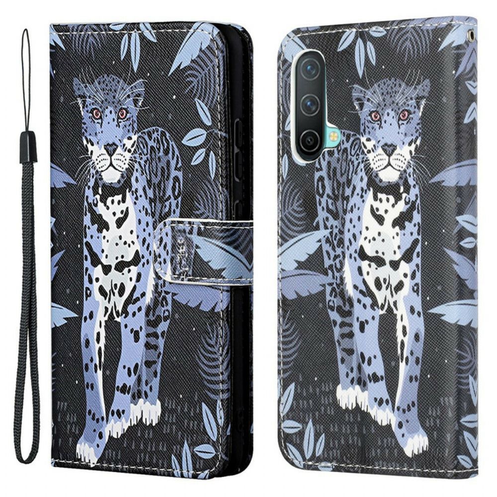 Flip Case Für OnePlus Nord CE 5G Mit Kordel Tanga Leopard