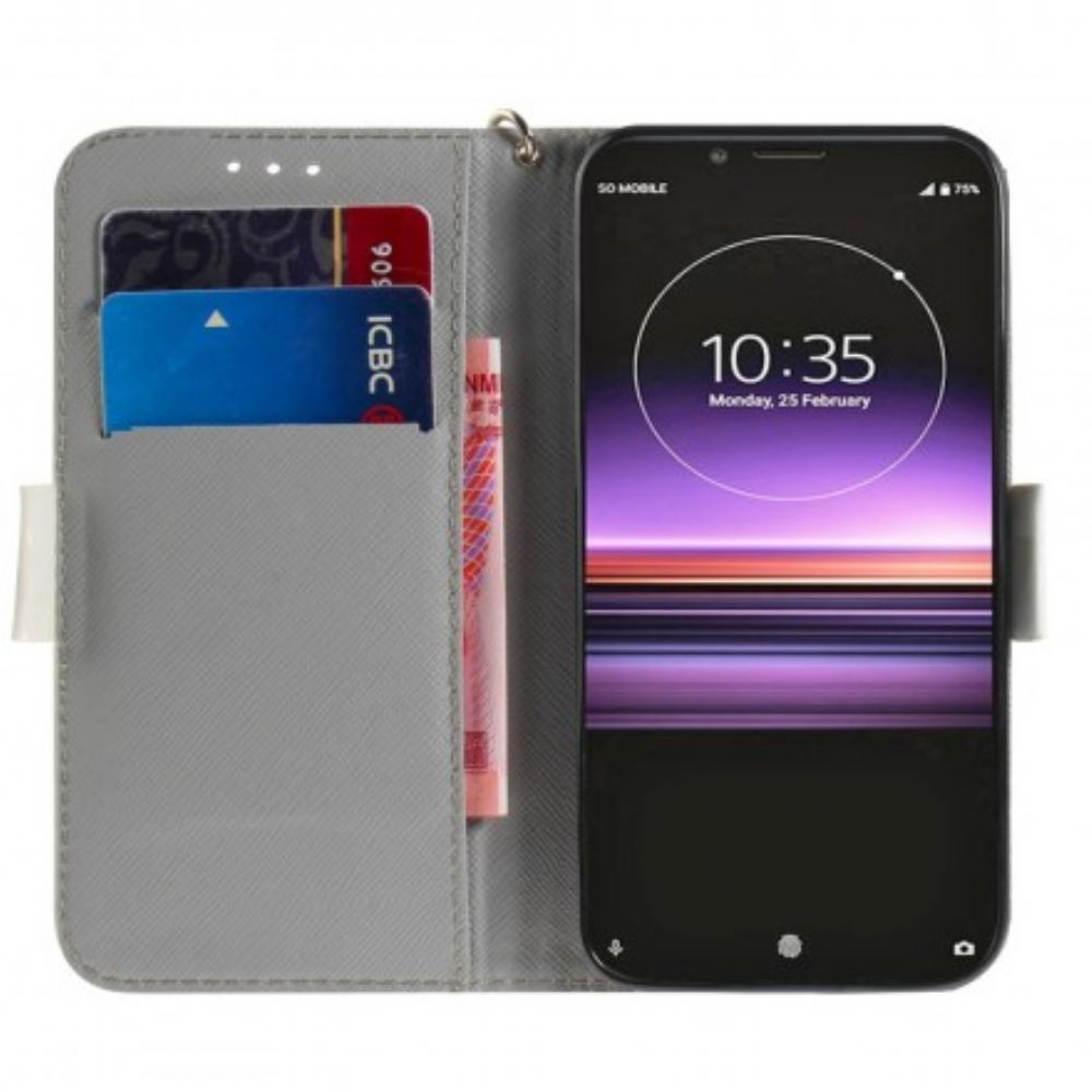 Flip Case Für Sony Xperia 1 Mit Kordel Tanga Blumenzweig