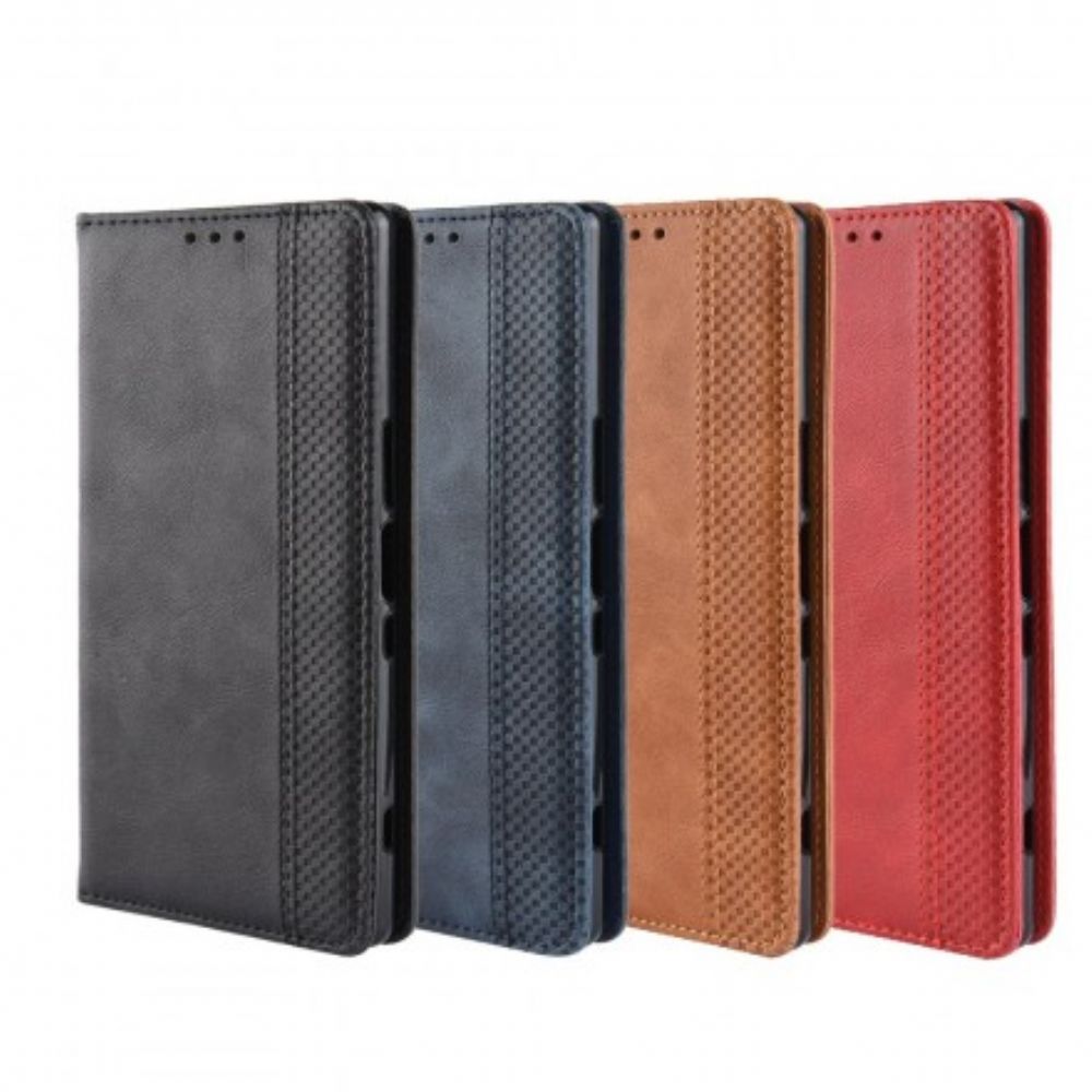 Schutzhülle Für Sony Xperia 1 Flip Case Stilisierter Vintage-ledereffekt