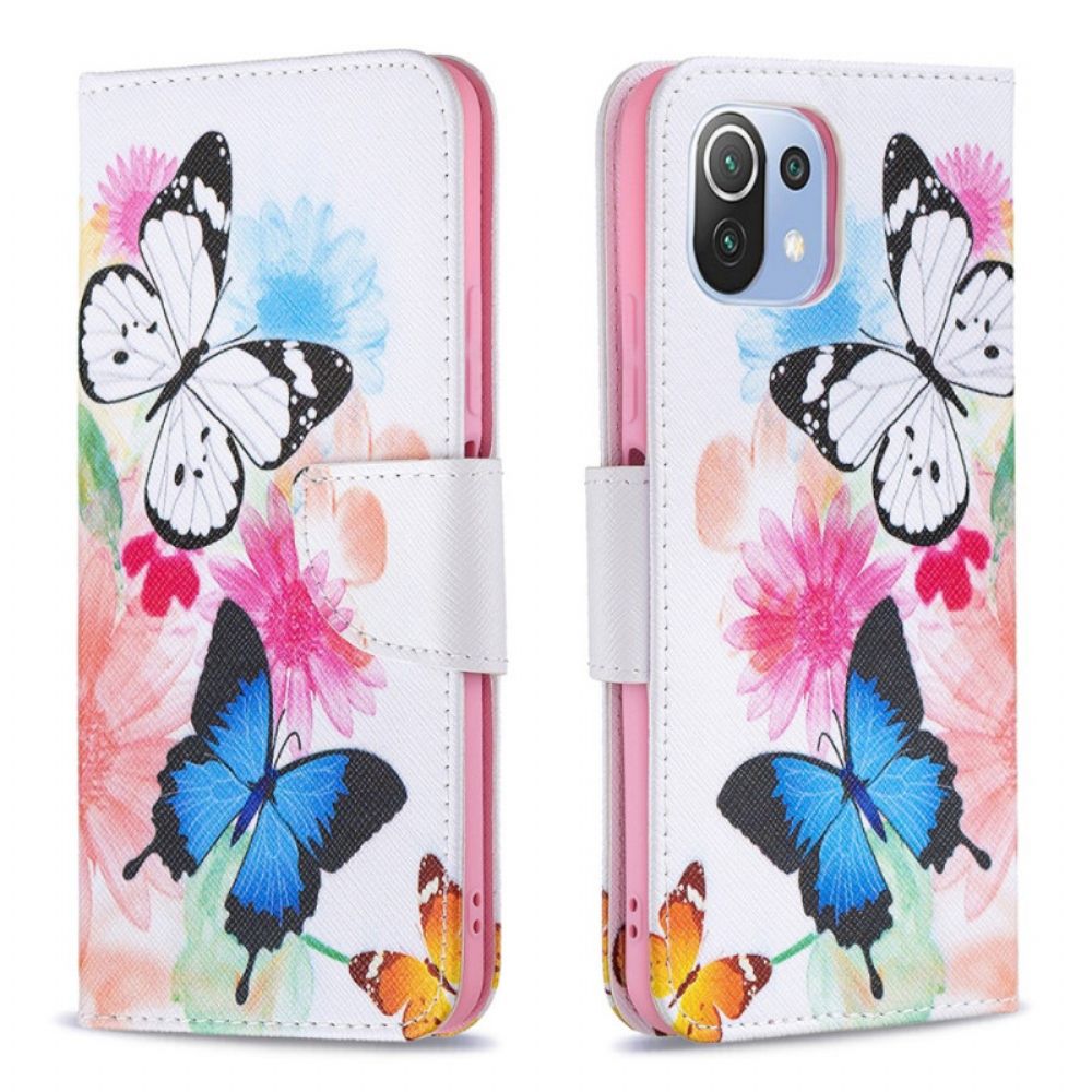 Flip Case Für Xiaomi Mi 11 Lite 5G NE / Mi 11 Lite 4G / 5G Gemalte Schmetterlinge Und Blumen