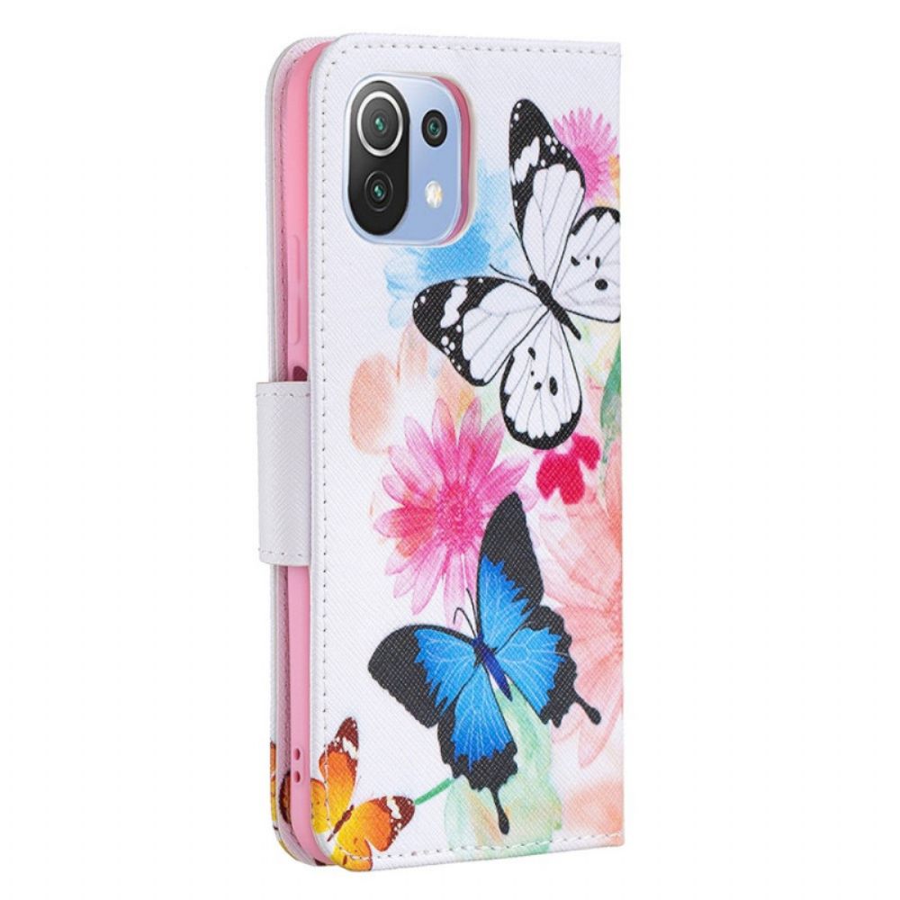 Flip Case Für Xiaomi Mi 11 Lite 5G NE / Mi 11 Lite 4G / 5G Gemalte Schmetterlinge Und Blumen