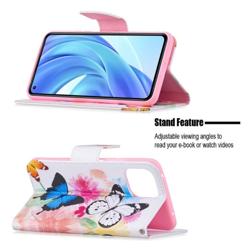 Flip Case Für Xiaomi Mi 11 Lite 5G NE / Mi 11 Lite 4G / 5G Gemalte Schmetterlinge Und Blumen