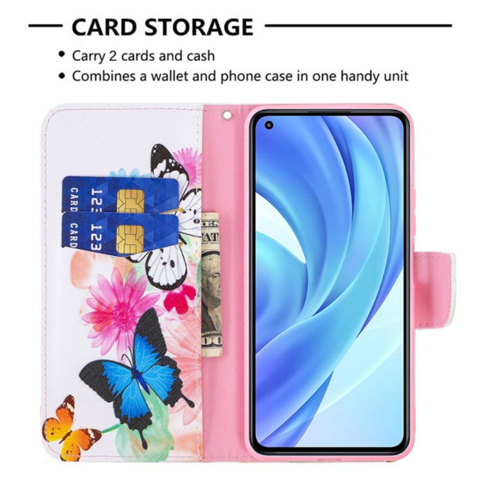 Flip Case Für Xiaomi Mi 11 Lite 5G NE / Mi 11 Lite 4G / 5G Gemalte Schmetterlinge Und Blumen