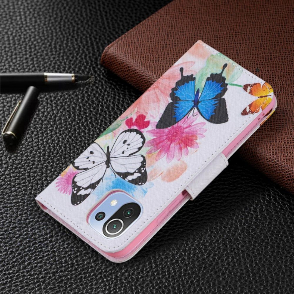 Flip Case Für Xiaomi Mi 11 Lite 5G NE / Mi 11 Lite 4G / 5G Gemalte Schmetterlinge Und Blumen