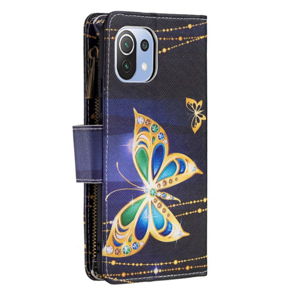 Flip Case Für Xiaomi Mi 11 Lite 5G NE / Mi 11 Lite 4G / 5G Goldene Schmetterlingstasche Mit Reißverschluss