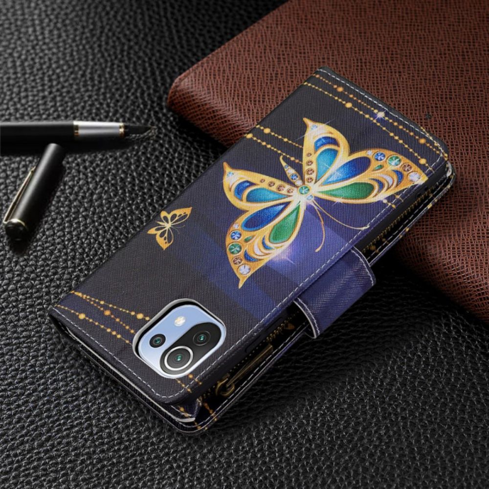 Flip Case Für Xiaomi Mi 11 Lite 5G NE / Mi 11 Lite 4G / 5G Goldene Schmetterlingstasche Mit Reißverschluss