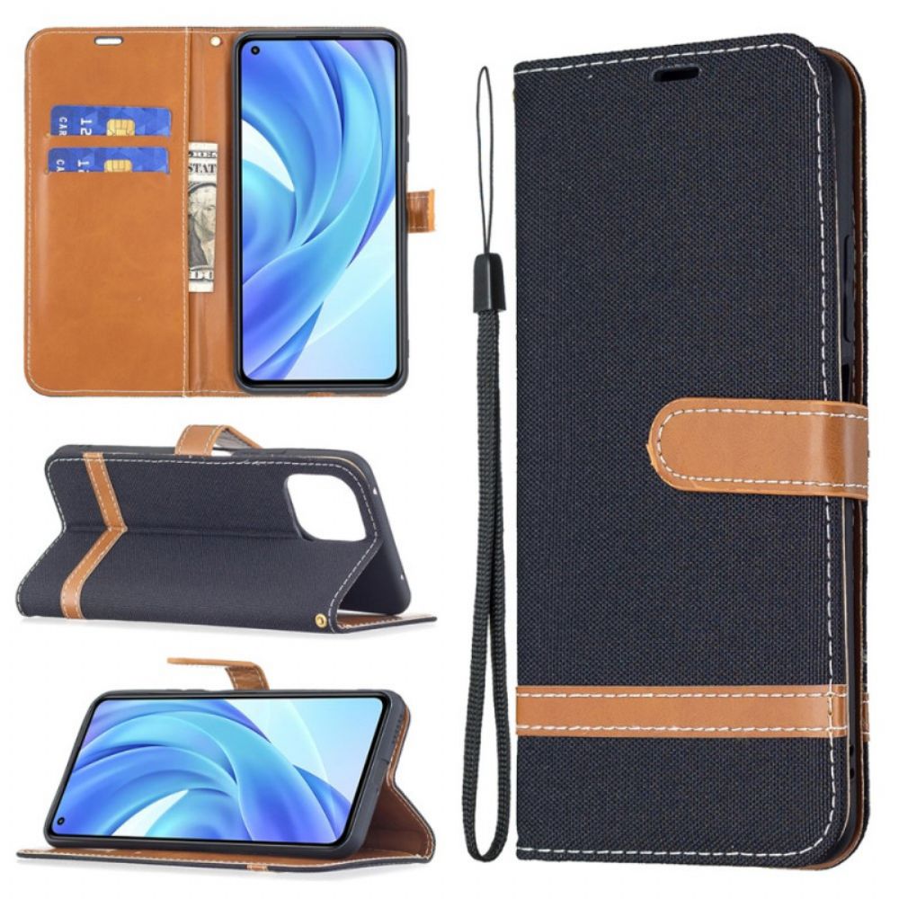 Flip Case Für Xiaomi Mi 11 Lite 5G NE / Mi 11 Lite 4G / 5G Mit Kordel Armband In Stoff- Und Lederoptik