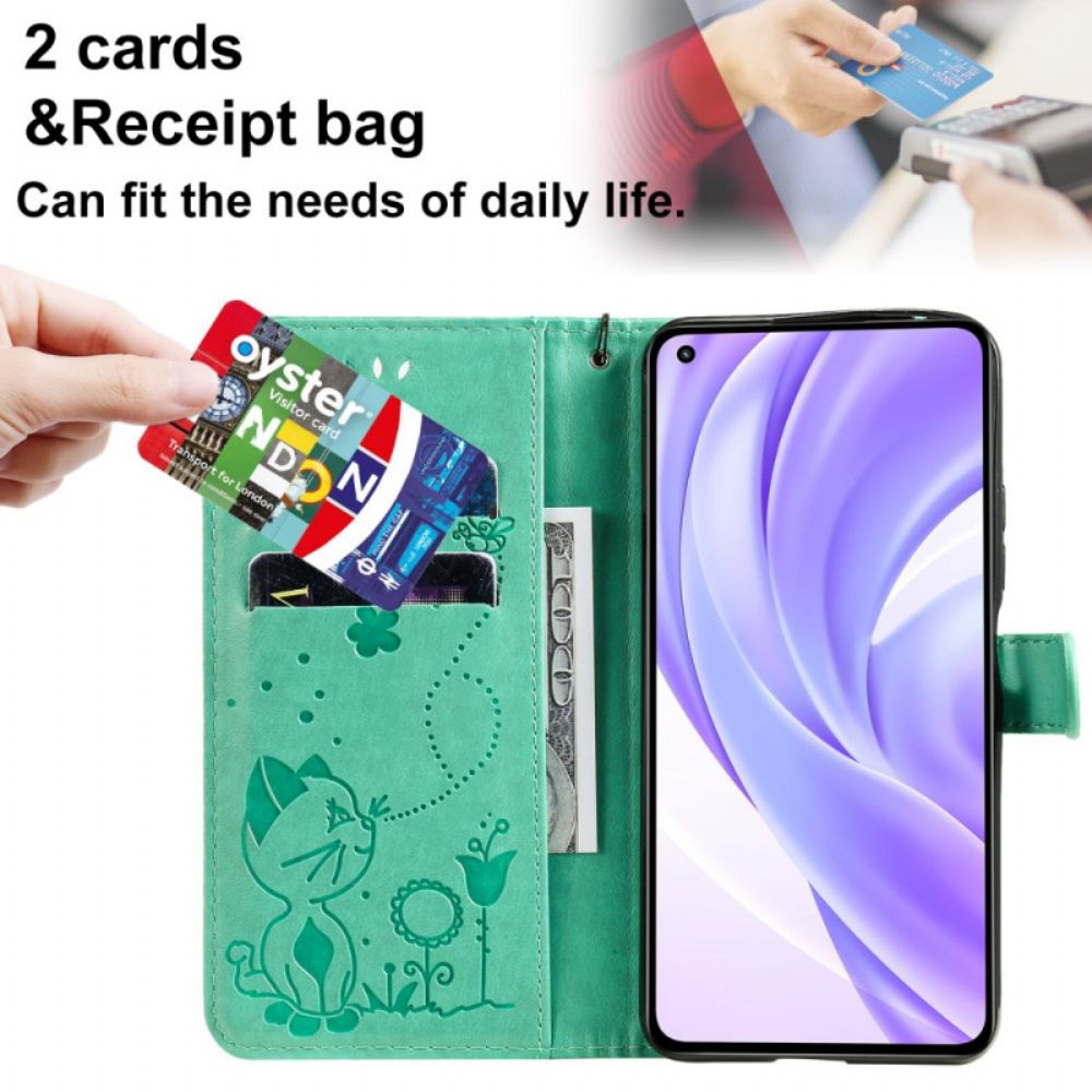 Flip Case Für Xiaomi Mi 11 Lite 5G NE / Mi 11 Lite 4G / 5G Mit Kordel Tanga Katze Und Biene