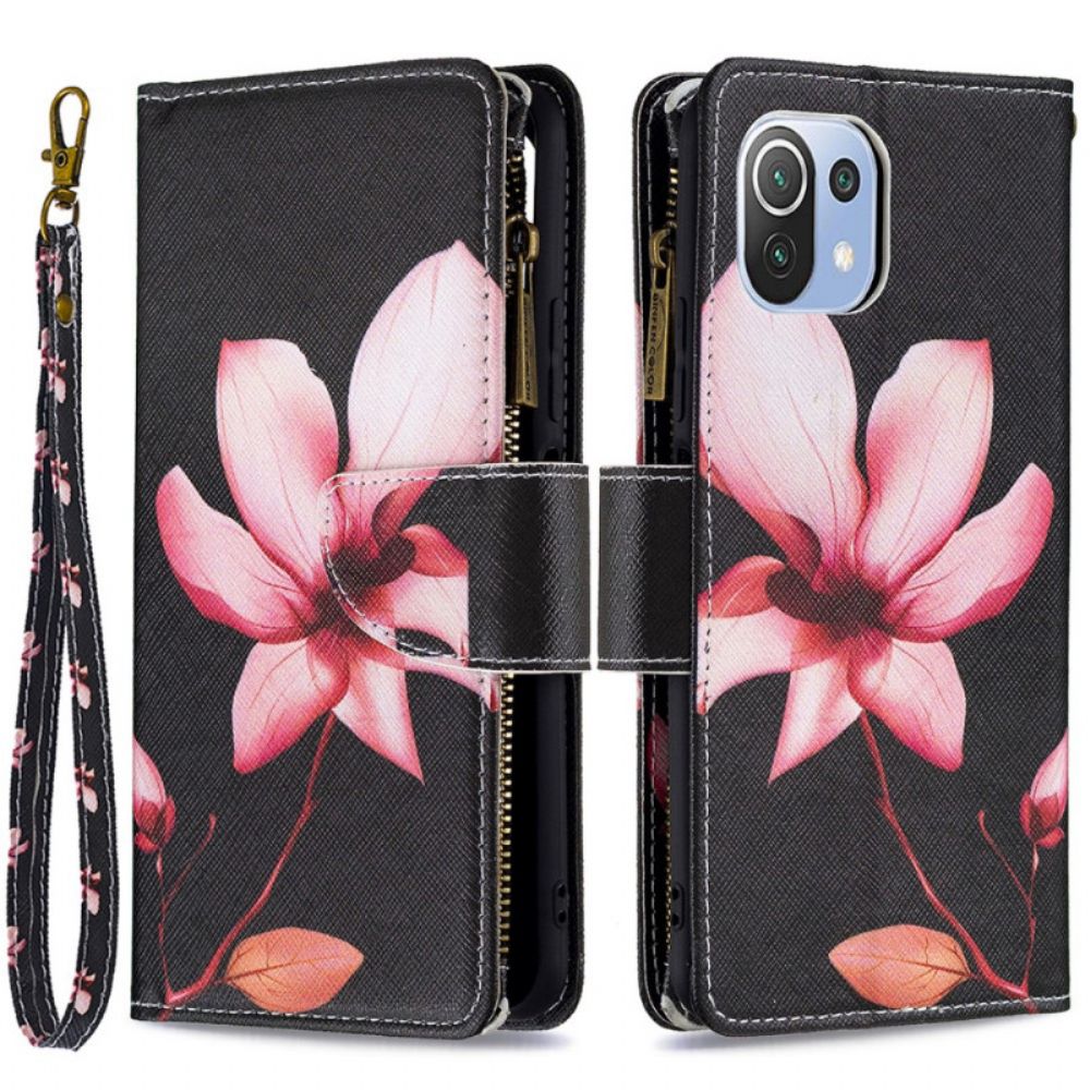 Flip Case Für Xiaomi Mi 11 Lite 5G NE / Mi 11 Lite 4G / 5G Rosa Blumentasche Mit Reißverschluss