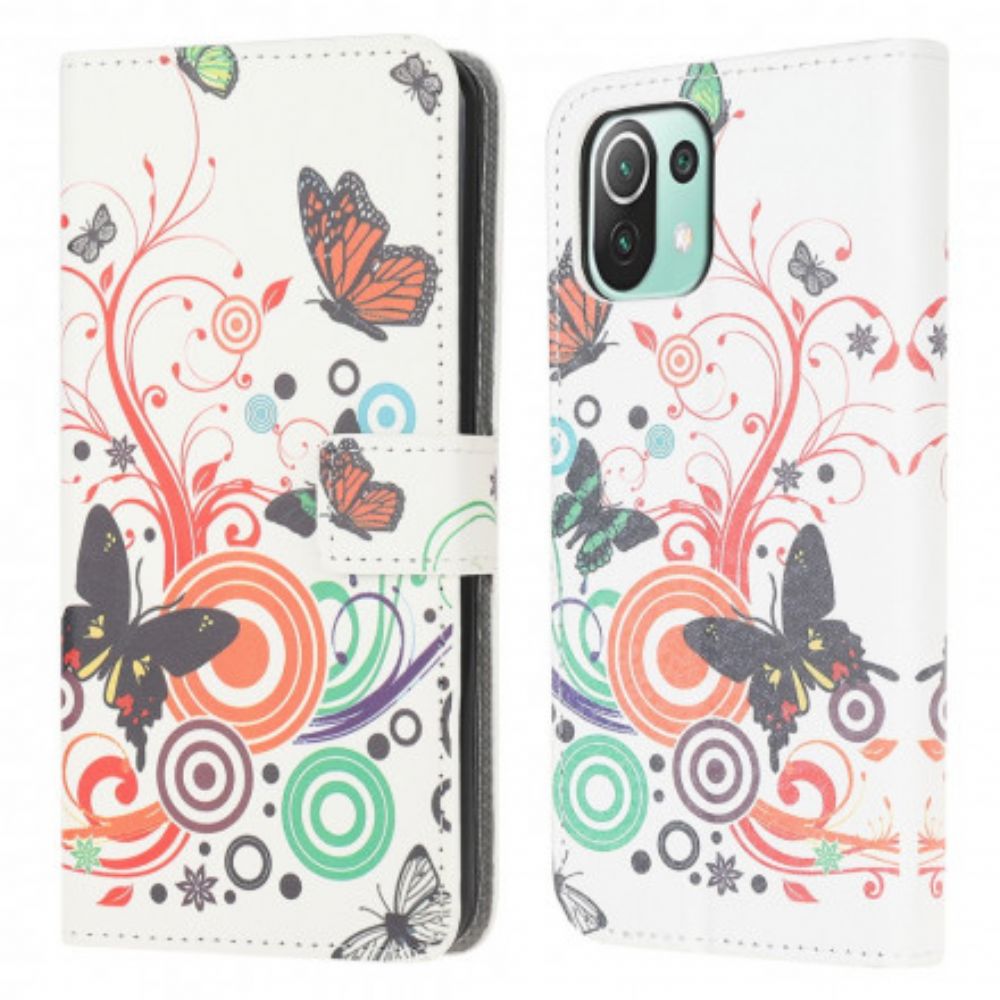 Flip Case Für Xiaomi Mi 11 Lite 5G NE / Mi 11 Lite 4G / 5G Schmetterlinge Und Blumen