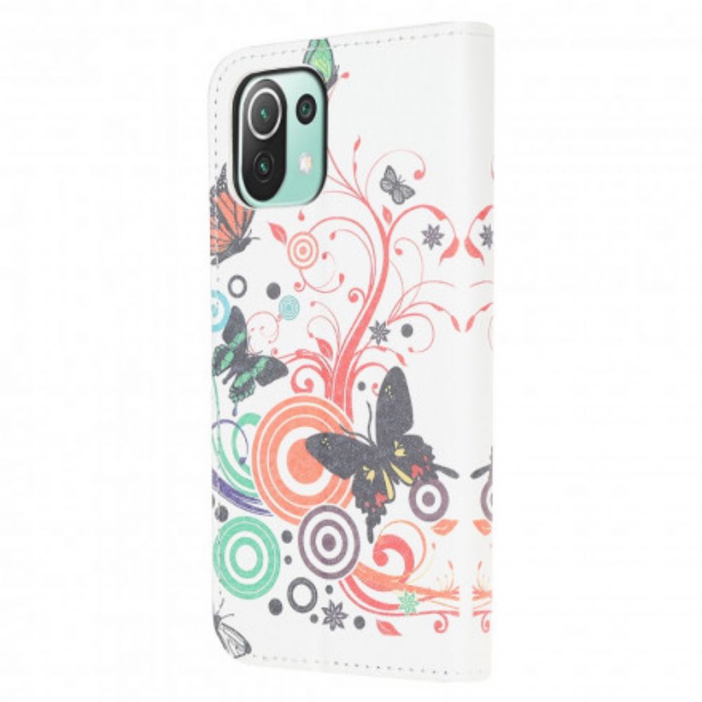 Flip Case Für Xiaomi Mi 11 Lite 5G NE / Mi 11 Lite 4G / 5G Schmetterlinge Und Blumen