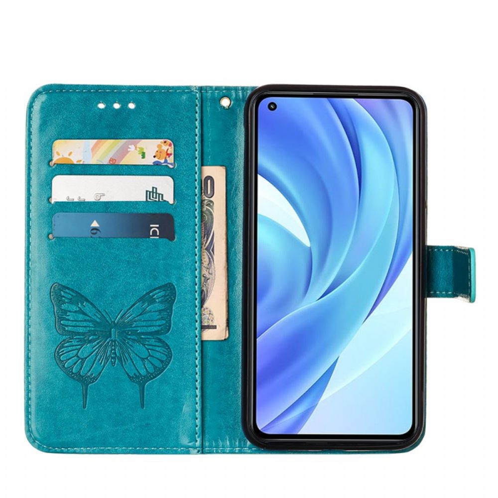 Flip Case Für Xiaomi Mi 11 Lite 5G NE / Mi 11 Lite 4G / 5G Schmetterlingsdesign Mit Lanyard