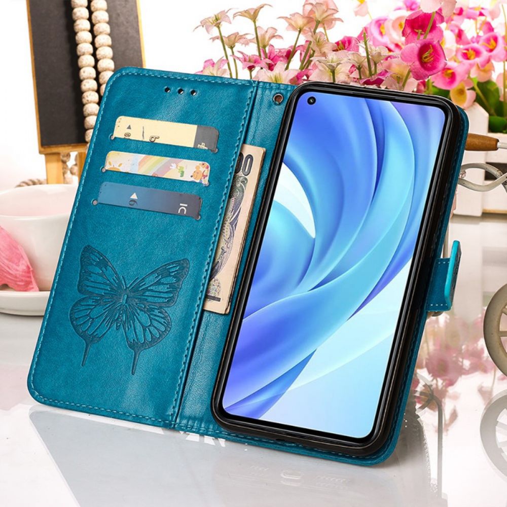 Flip Case Für Xiaomi Mi 11 Lite 5G NE / Mi 11 Lite 4G / 5G Schmetterlingsdesign Mit Lanyard