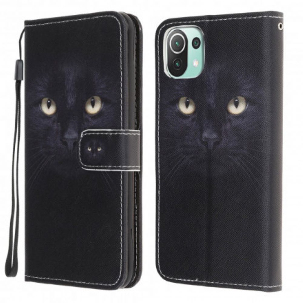 Flip Case Für Xiaomi Mi 11 Lite 5G NE / Mi 11 Lite 4G / 5G Schwarze Katzenaugen