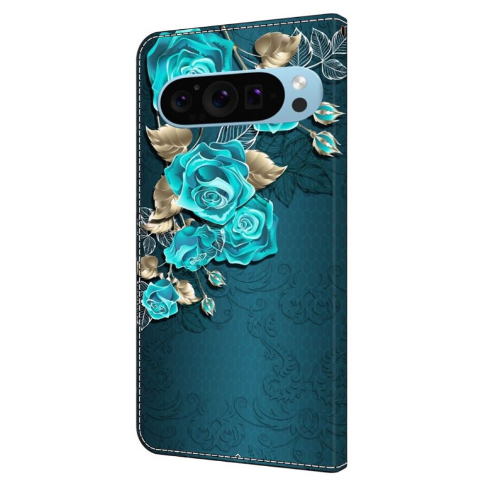 Lederhüllen Google Pixel 9 Pro Xl Handyhülle Blaue Rosen