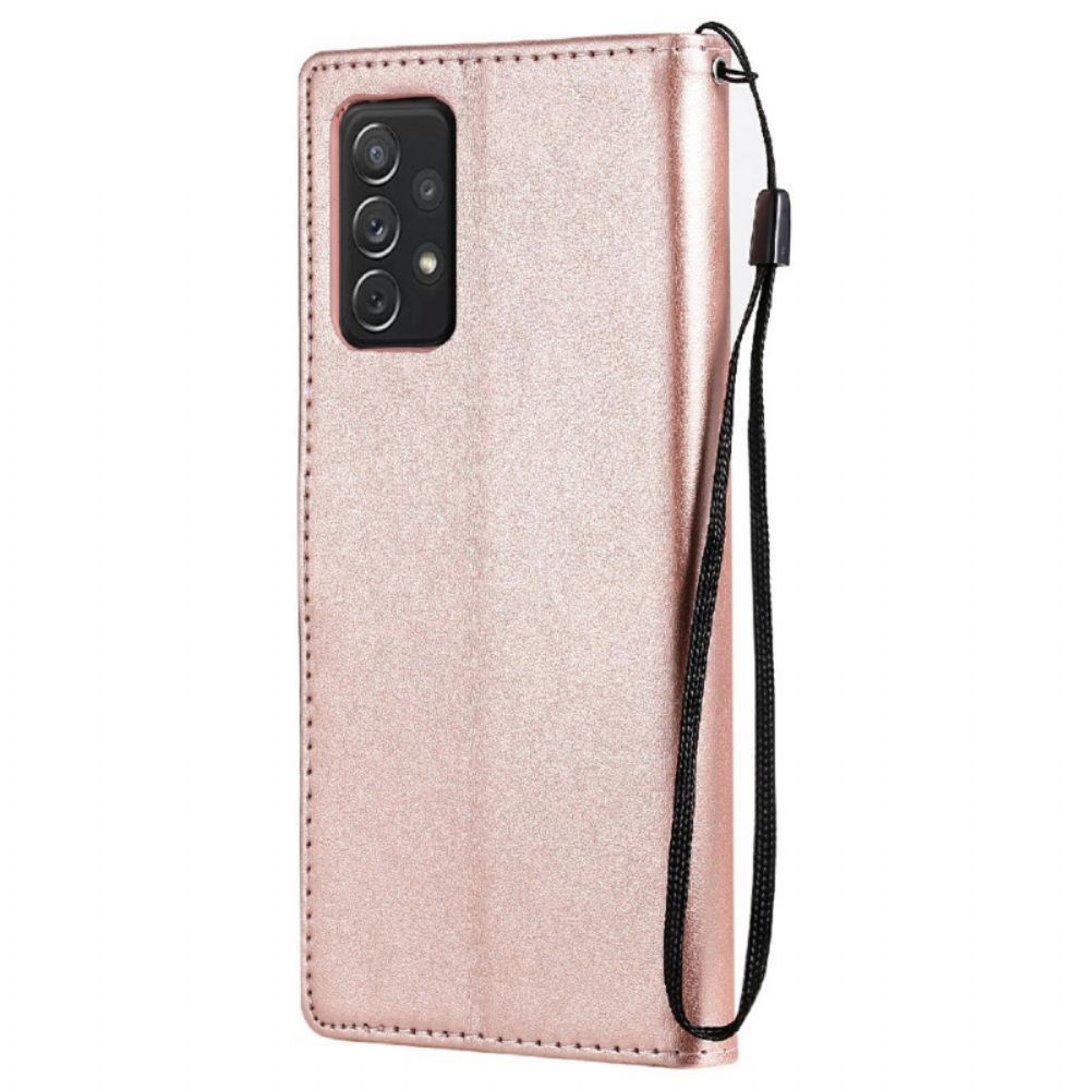 Flip Case Für Samsung Galaxy A72 4G / 5G Mit Kordel Katze Und Biene Mit Riemen