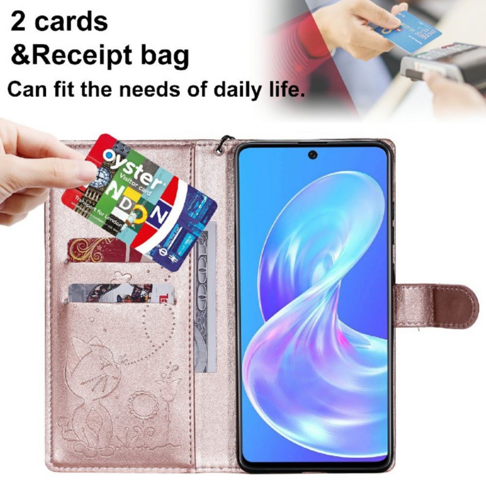 Flip Case Für Samsung Galaxy A72 4G / 5G Mit Kordel Katze Und Biene Mit Riemen