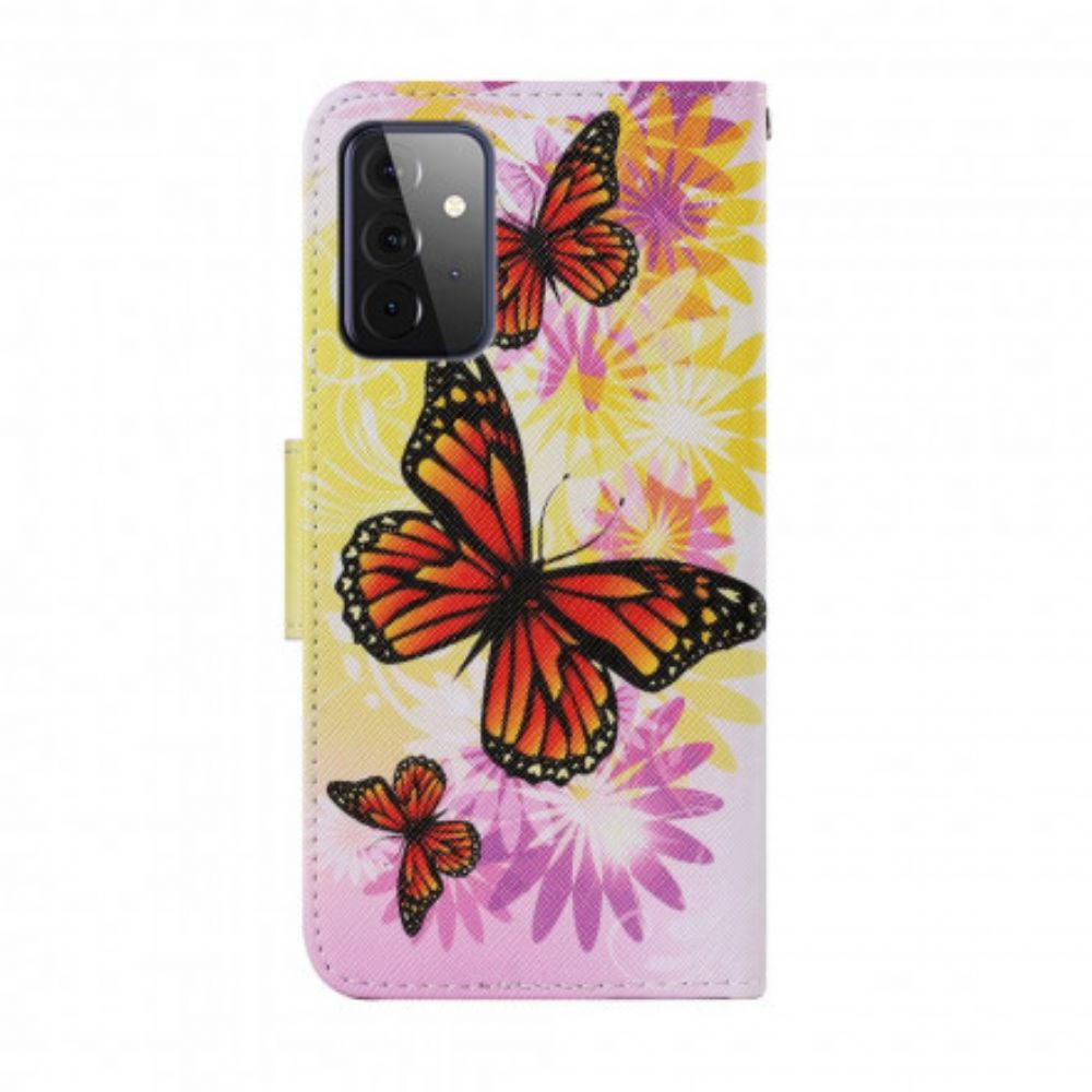 Flip Case Für Samsung Galaxy A72 4G / 5G Schmetterlinge Und Sommerblumen