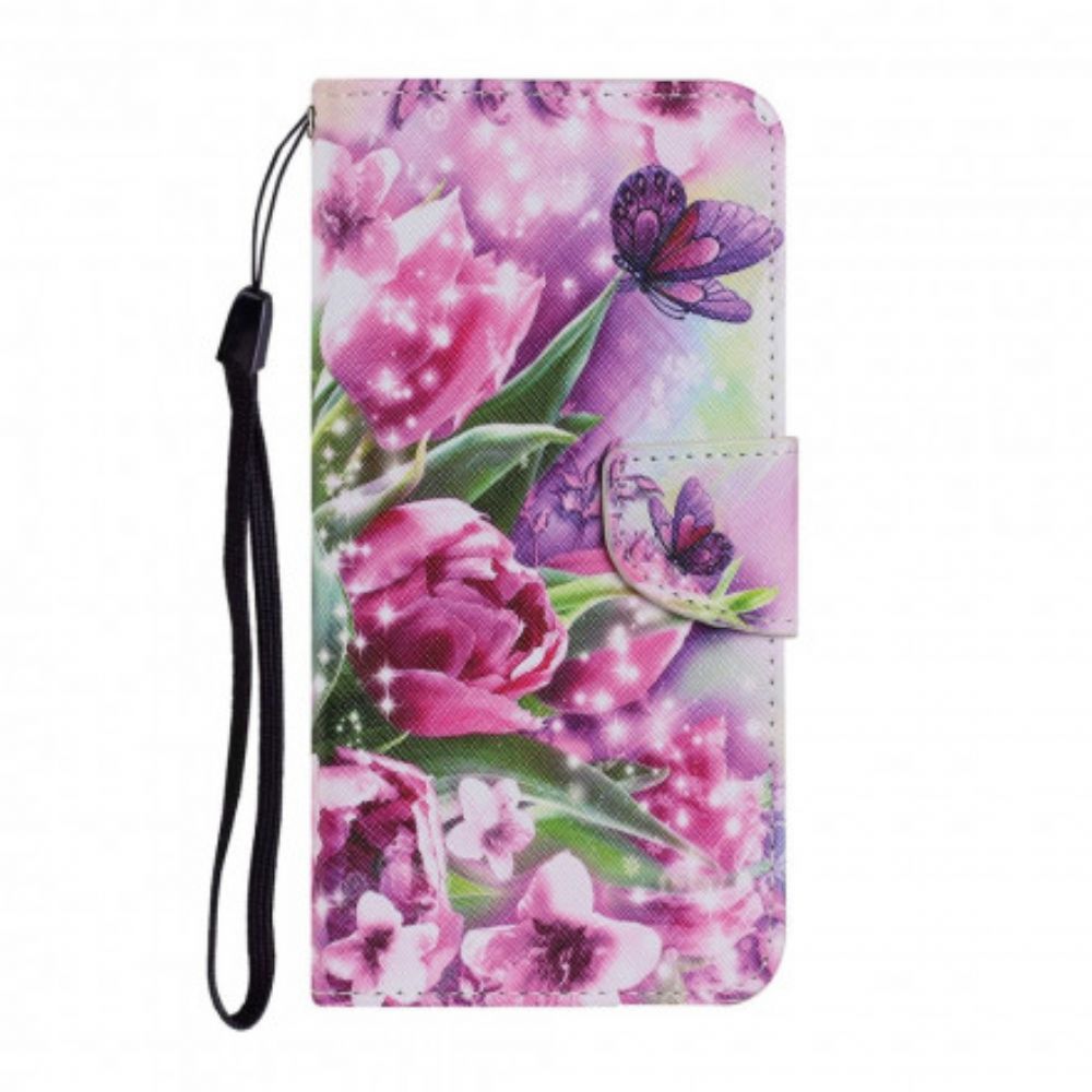 Flip Case Für Samsung Galaxy A72 4G / 5G Schmetterlinge Und Tulpen