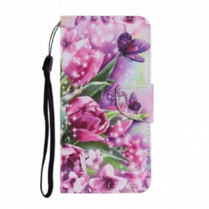 Flip Case Für Samsung Galaxy A72 4G / 5G Schmetterlinge Und Tulpen