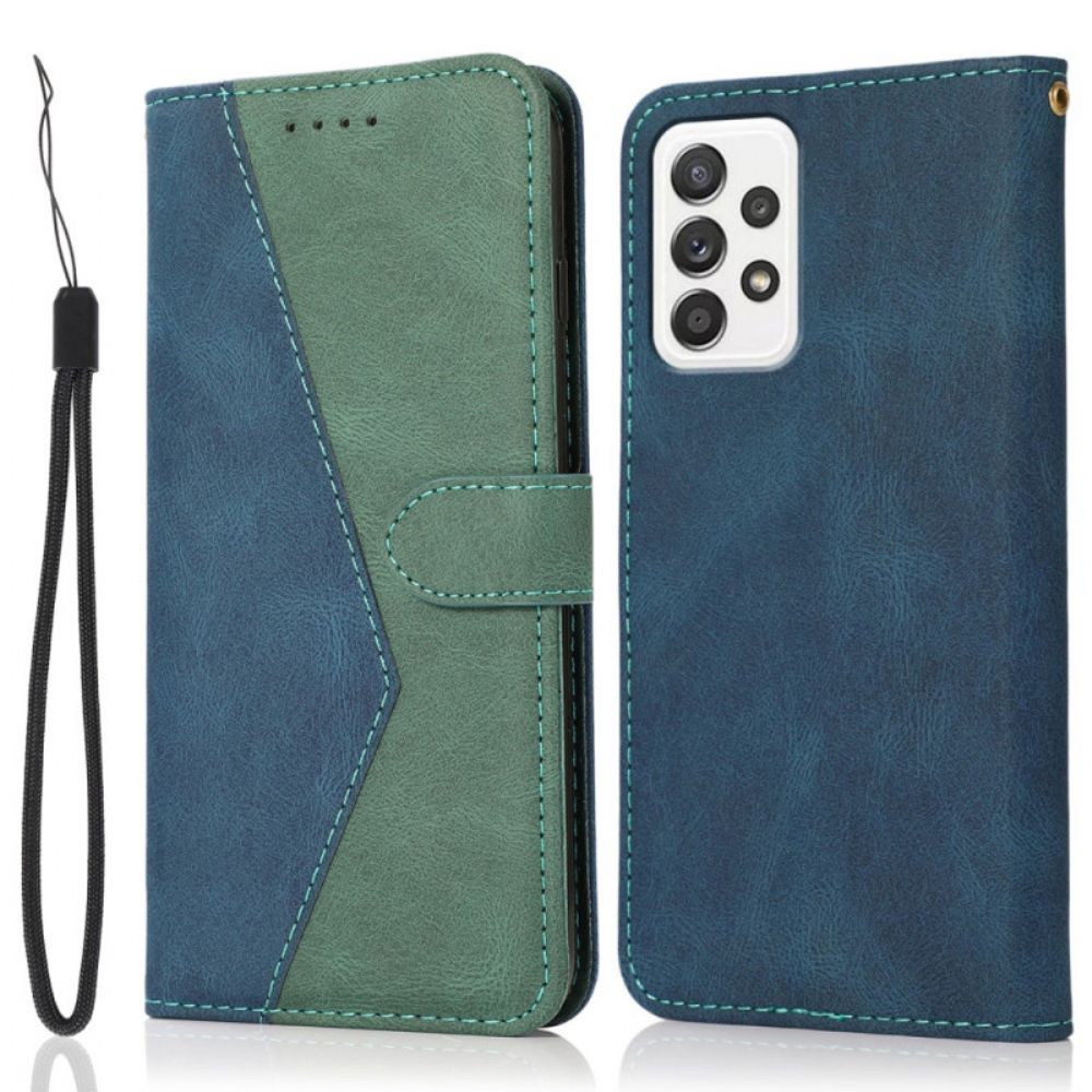 Flip Case Für Samsung Galaxy A72 4G / 5G Zweifarbiges Kunstleder-dreieck