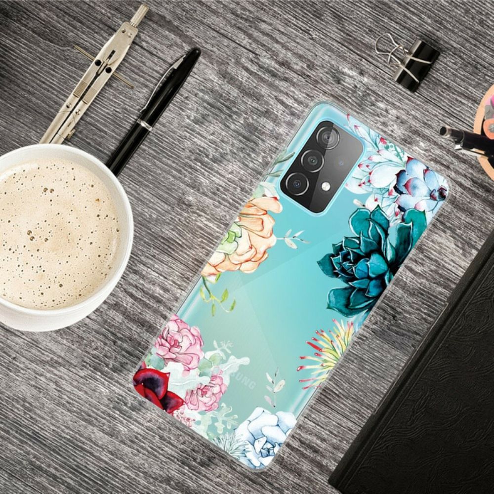 Handyhülle Für Samsung Galaxy A72 4G / 5G Nahtlose Aquarellblumen