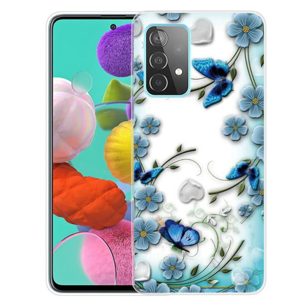 Handyhülle Für Samsung Galaxy A72 4G / 5G Retro Schmetterlinge Und Blumen