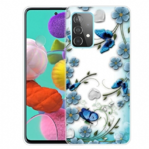 Handyhülle Für Samsung Galaxy A72 4G / 5G Retro Schmetterlinge Und Blumen