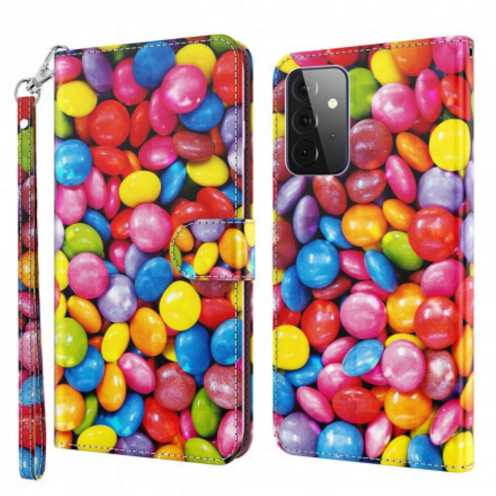 Lederhüllen Für Samsung Galaxy A72 4G / 5G Light Spot Candy Mit Lanyard