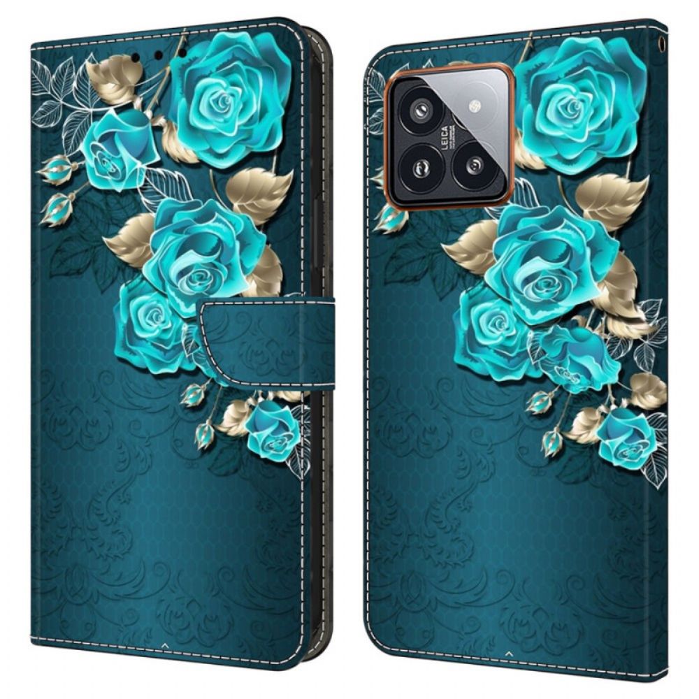 Lederhüllen Xiaomi 14 Pro Handyhülle Blaue Rosen