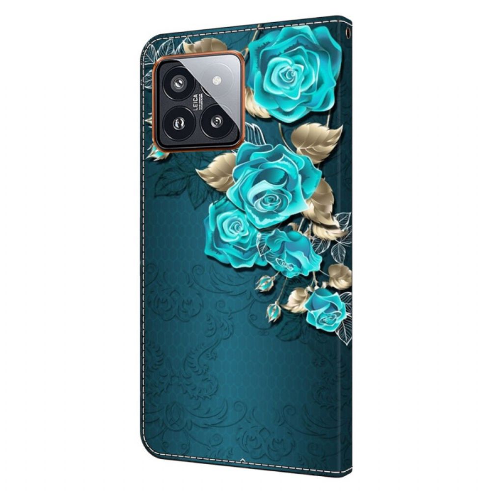 Lederhüllen Xiaomi 14 Pro Handyhülle Blaue Rosen