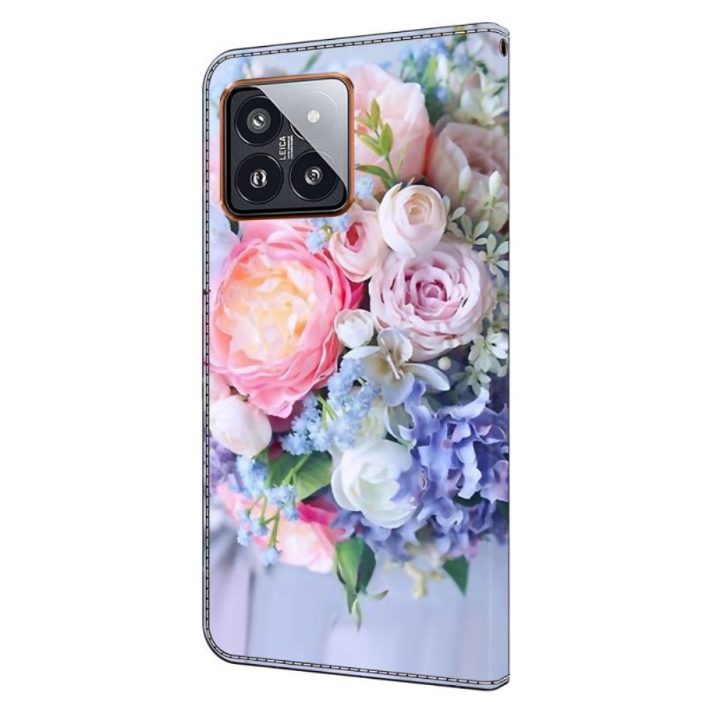 Lederhüllen Xiaomi 14 Pro Handyhülle Bunte Blumen