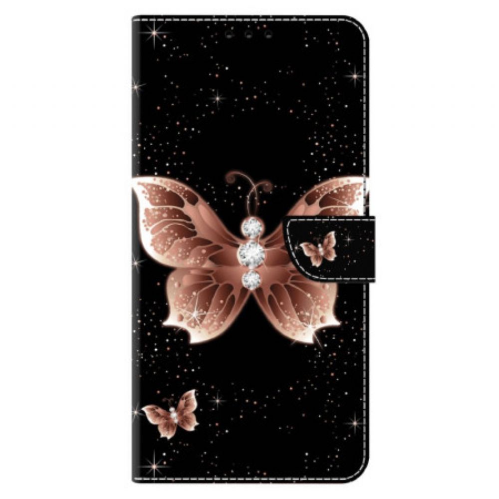 Lederhüllen Xiaomi 14 Pro Handyhülle Rosa Diamant-schmetterling