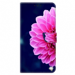 Lederhüllen Xiaomi 14 Pro Rosa Blume Auf Blauem Hintergrund