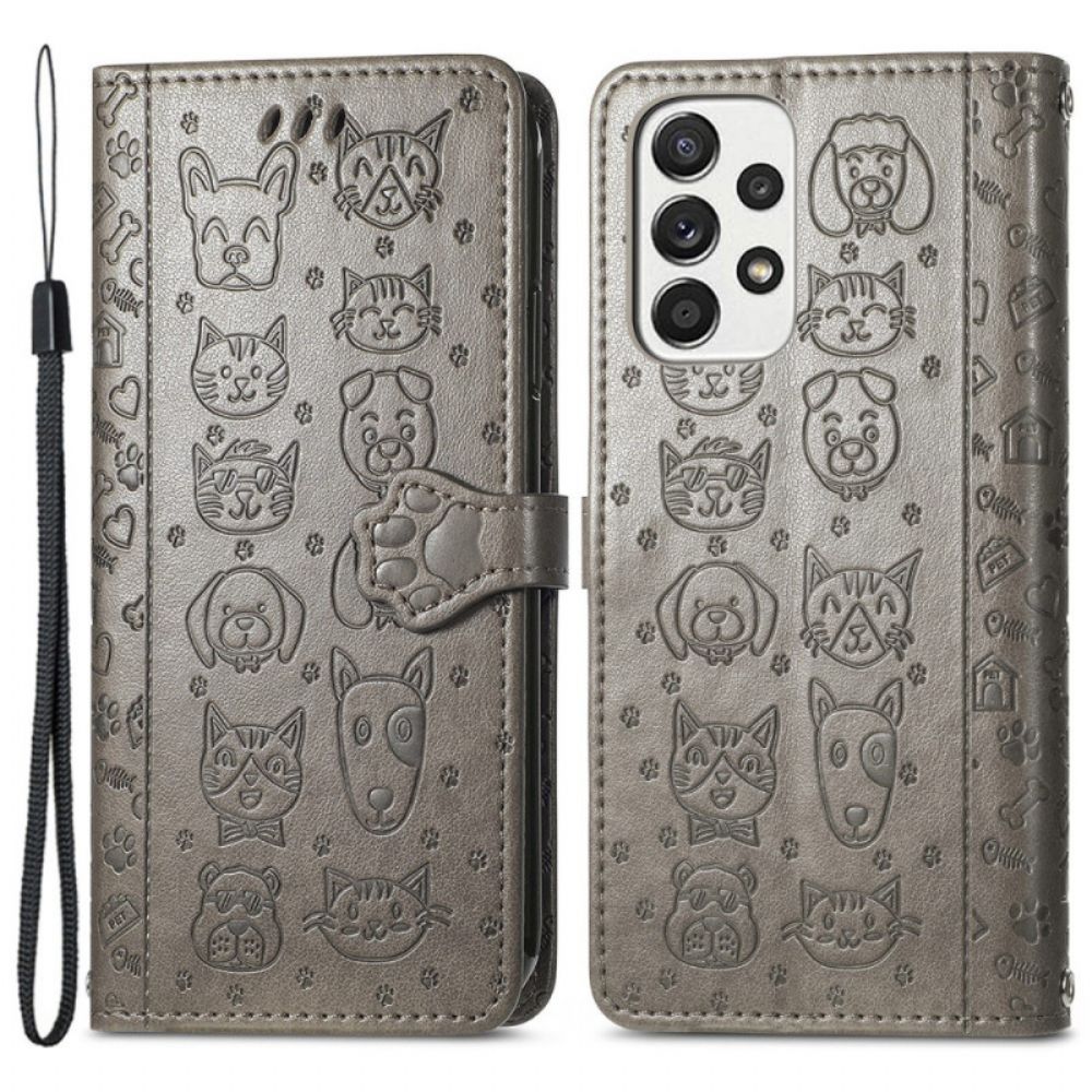 Flip Case Für Samsung Galaxy M53 5G Animierte Tiere